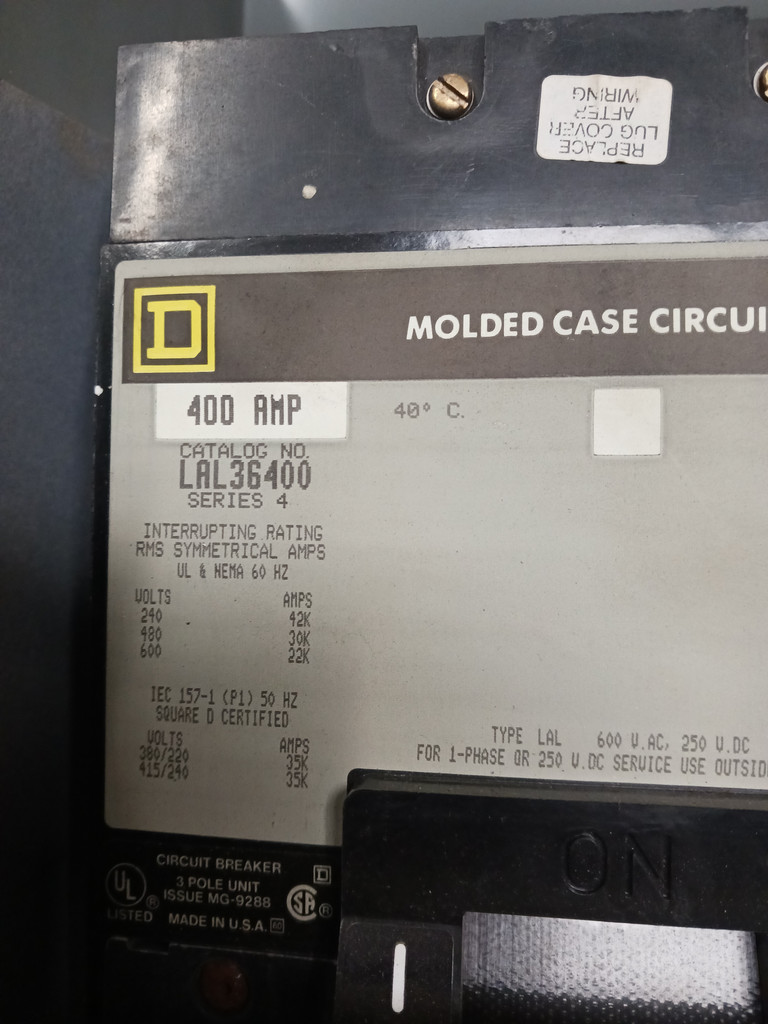 Square D Model 5 400A Breaker Size 5 Starter 48" MCC Bucket LAL36400 400 Amp (BJ0395-1)