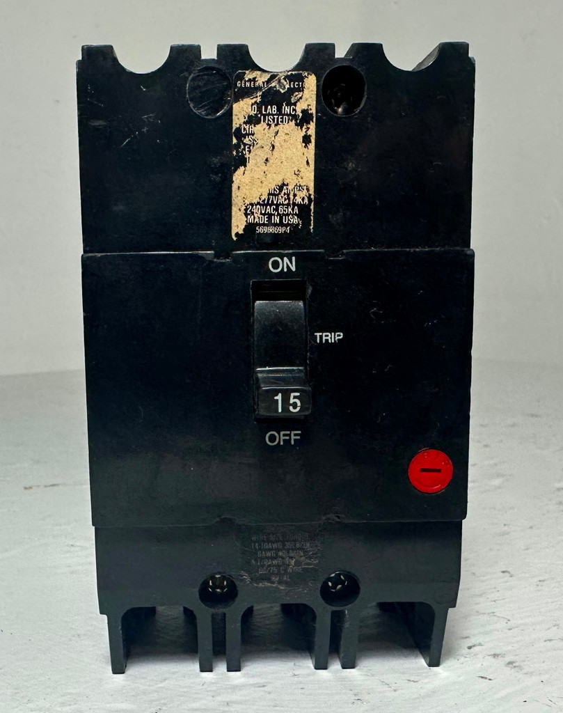 GE TEY315 15A 3P Circuit Breaker 480Y/277V Type TEY M02 15 Amp General Electric (EM4723-4)