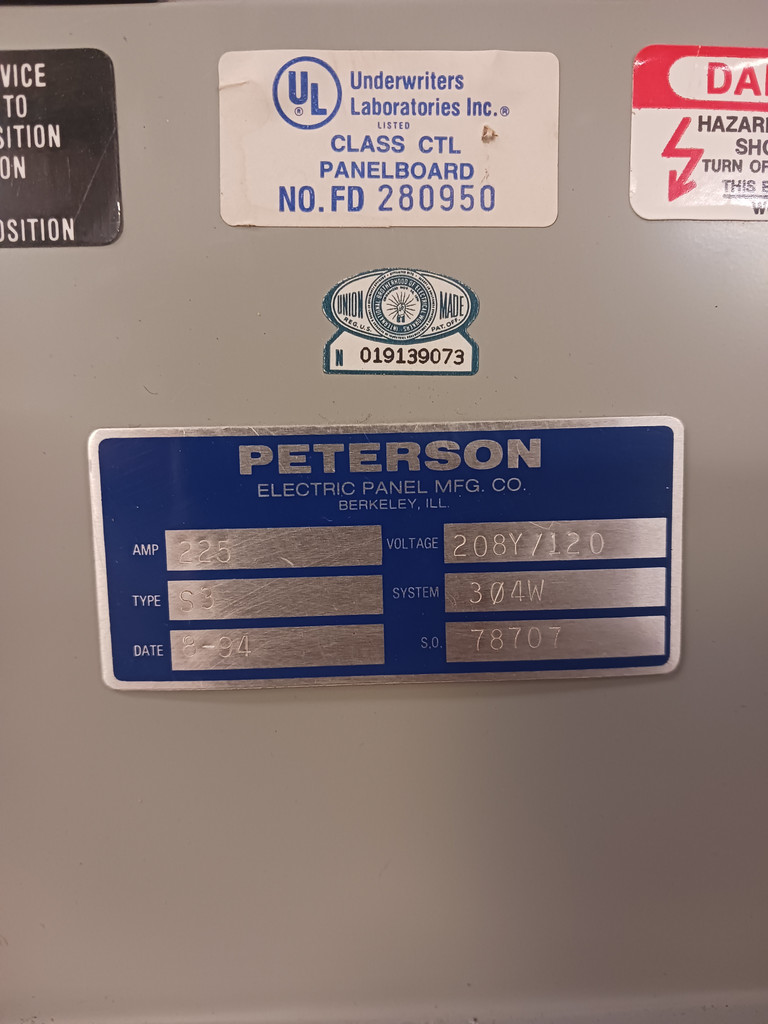 Peterson 225A Main Lug S3 Panelboard 208Y/120V 3PH 4W MLO 225 Amp Siemens (BJ0469-1)