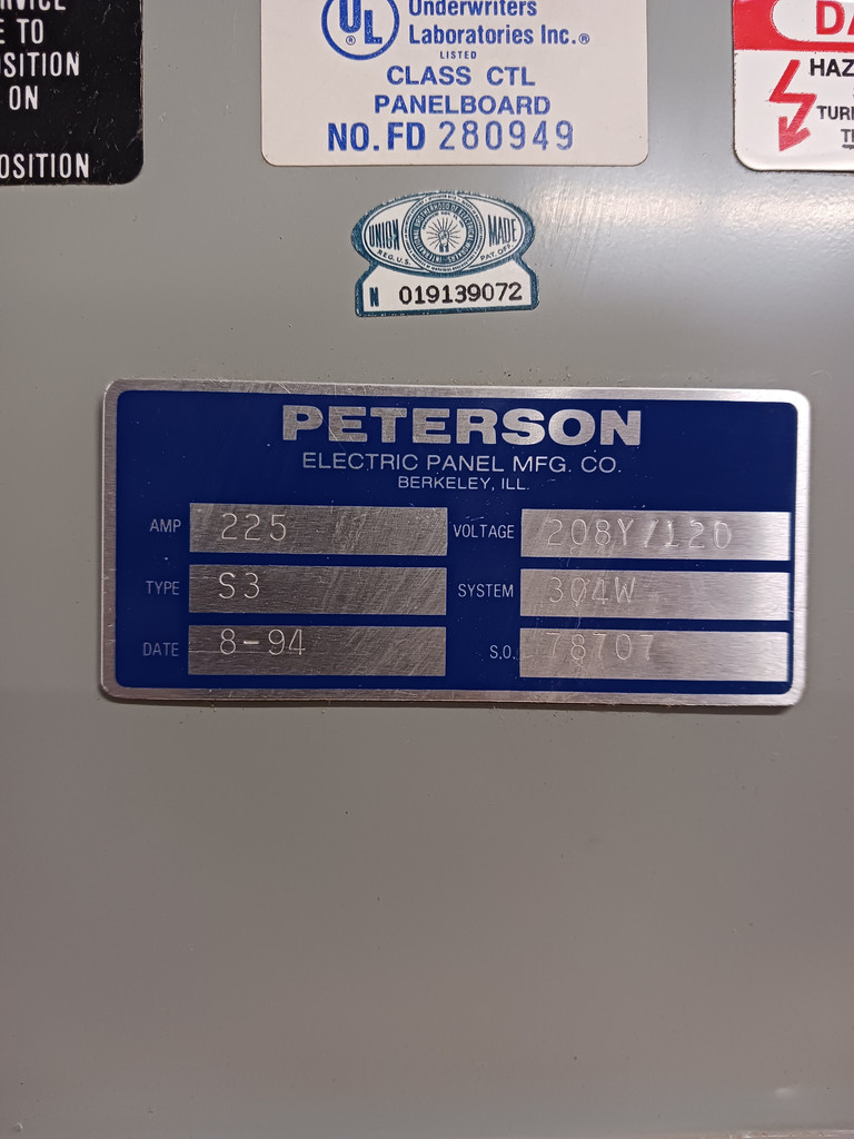 Peterson S3 225A Main Lug Panelboard 208Y/120V 3PH 4W MLO 225 Amp Siemens (BJ0476-1)