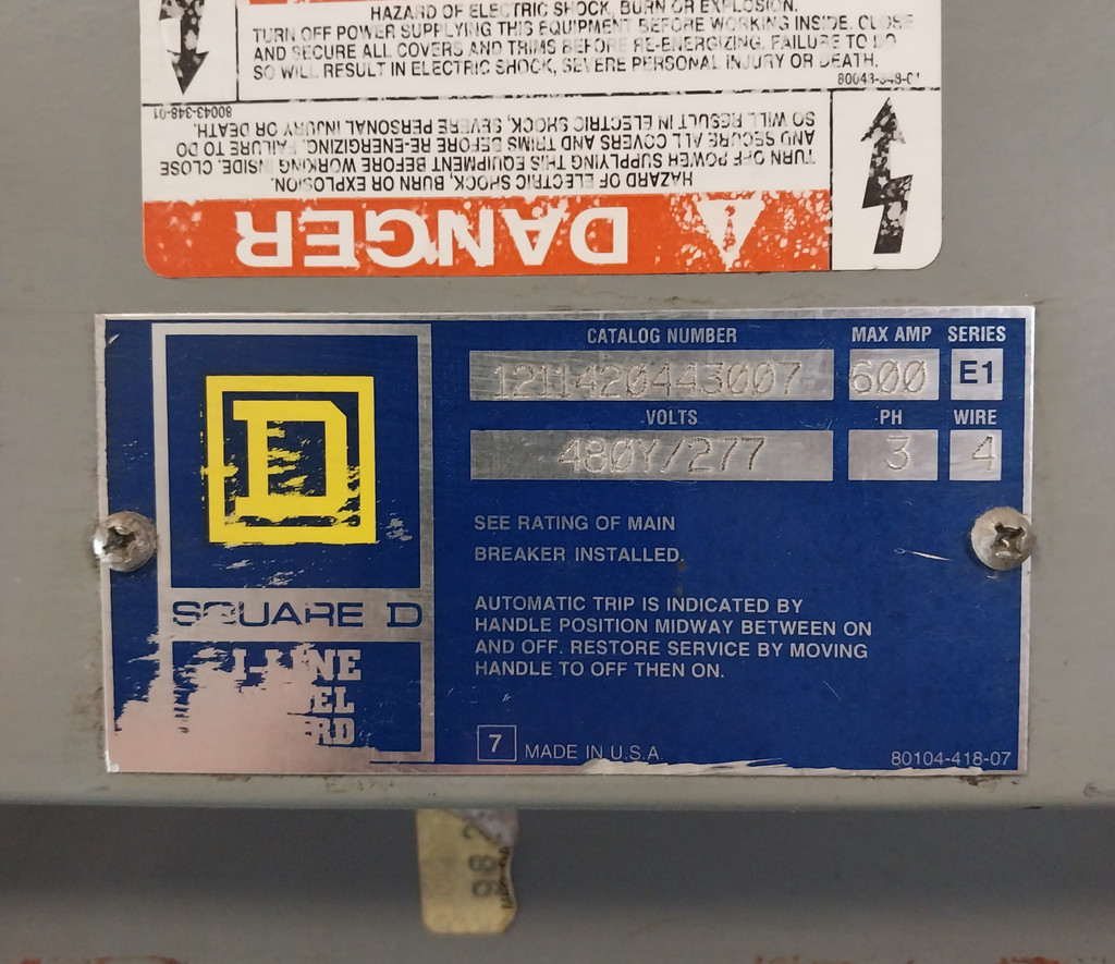 Square D 600A I-Line Main Lug Panelboard 3PH 4W 480Y/277V 600 Amp (BJ0480-5)