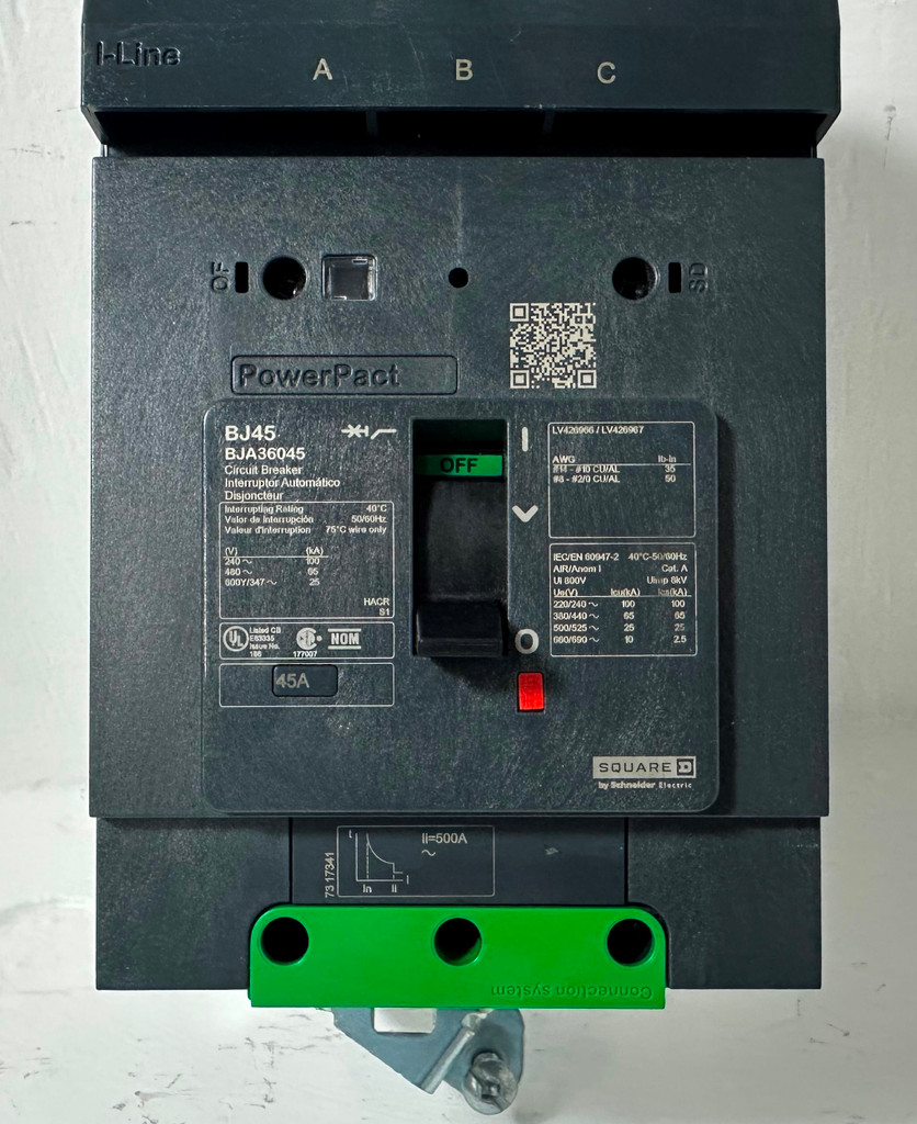 NEW Square D I-Line BJA36045 45A PowerPact Circuit Breaker BJ45 600V 3P 45 Amp (EM4788-1)