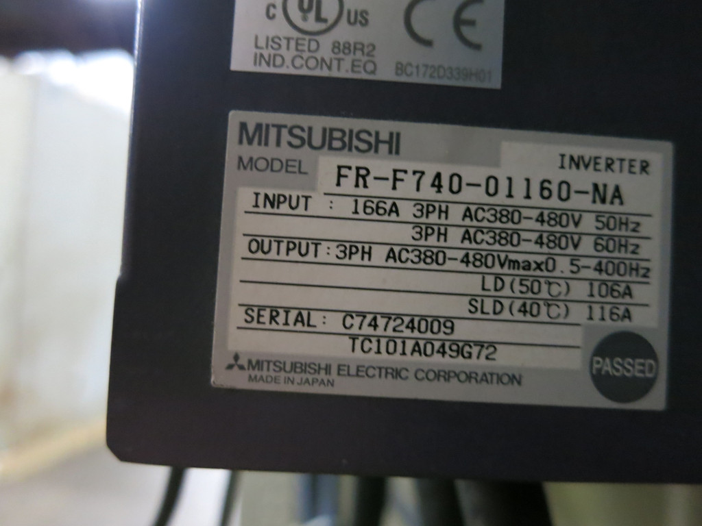 Mitsubishi FR-F740-01160-NA 75 HP Inverter AC VS Drive 3PH 480V 200A Disconnect (DW5627-1)