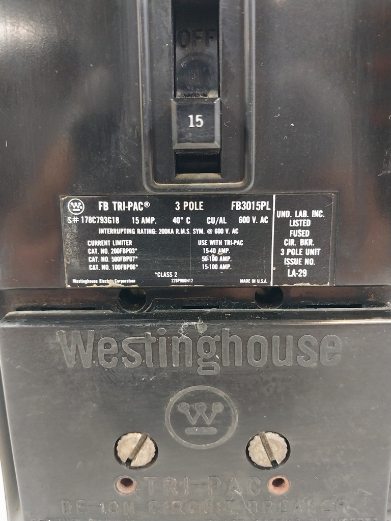 Westinghouse Type W 15 Amp 12" Dual Breaker Feeder MCC Bucket 15A FB TRI-PAC (BJ0513-1)