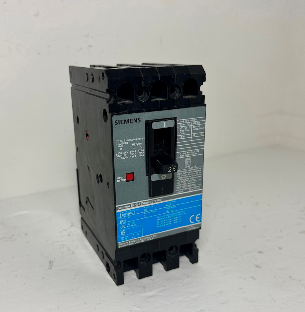 Siemens ED63B025 25A Sentron Circuit Breaker Type ED6 480/600V 3 Pole ITE 25 Amp (EM4814-4)