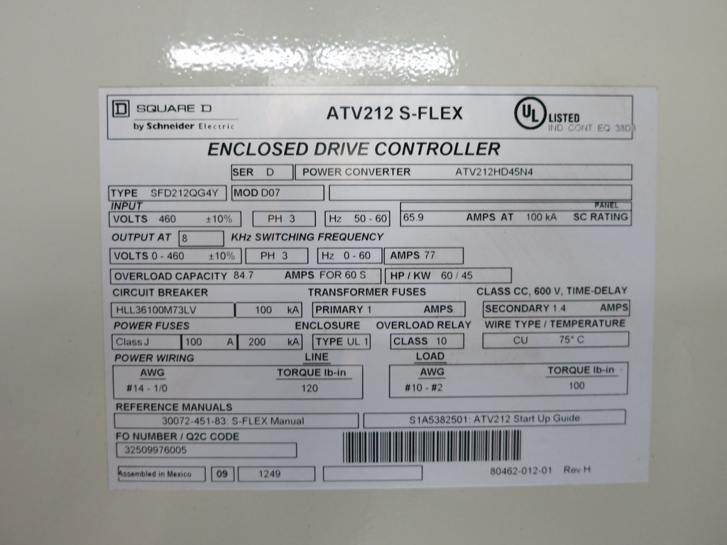 Square D ATV212 S-Flex VS Drive Controller 60 HP Variable Frequency SFD212QG4Y (DW5643-2)