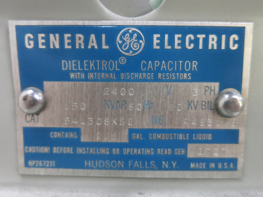 GE 54L308KS2 150 kVAR 2400V Dielektrol Capacitor w/ NX Fuses FA1H75 (DW5654-1)