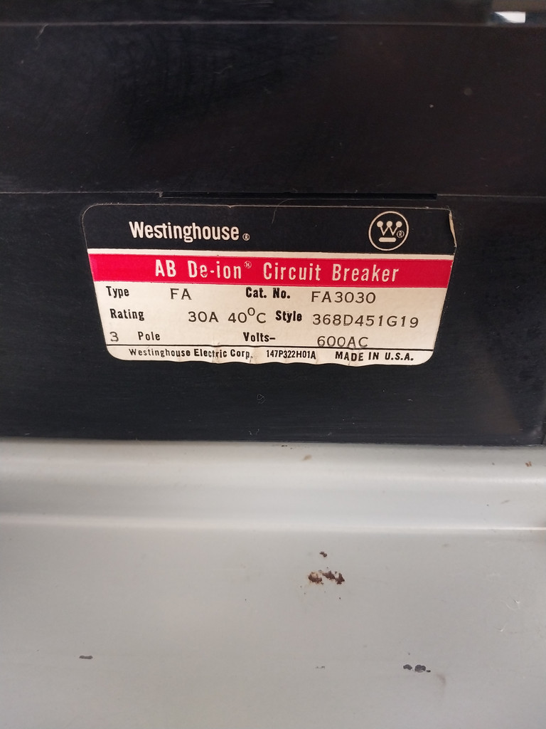 Westinghouse Type W 30 Amp Breaker Type Feeder MCC Bucket 12" 30A (BJ0550-4)