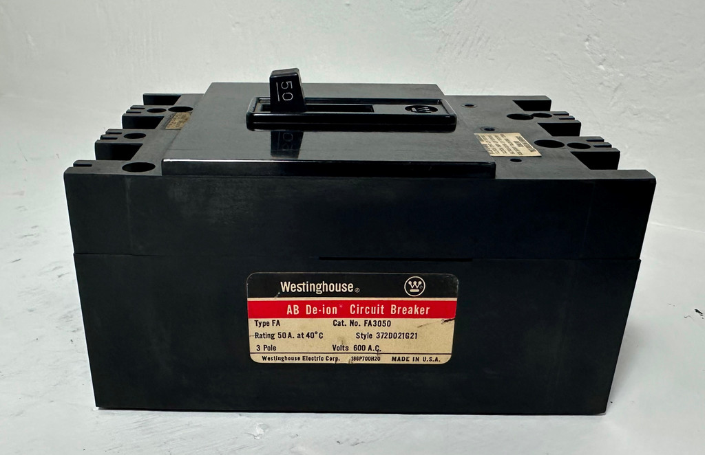 Westinghouse FA3050 50A AB De-Ion Circuit Breaker Type FA 3 Pole 480/600V 50 Amp (EM4859-2)