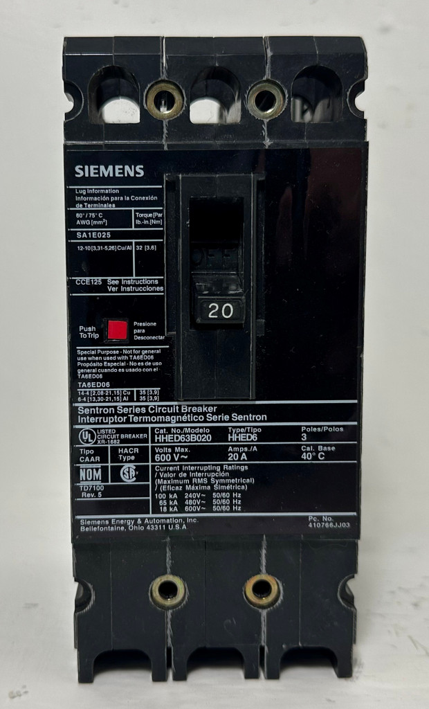 Siemens HED63B030 30A Sentron Circuit Breaker Type HED6 600V 3 Pole ITE 30 Amp (EM4868-3)