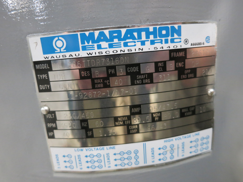 Marathon WA-286TTDR7316DN-W 40 HP Vertical Motor Fire Pump 230/460V 3520 RPM (DW5726-1)