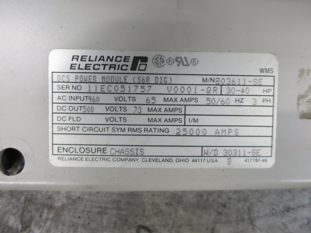 Reliance Electric 803611-SE DCS Power Module 30-40 HP 500V DC 73A 803611SE (DW5761-5)