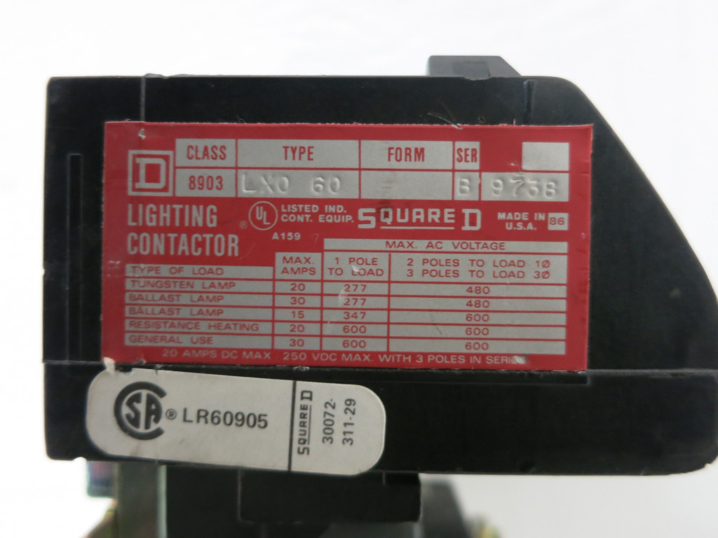 Square D 8903-LX060 Lighting Contactor 120V Coil 6P 3Ph 8903LX060 (DW5780-17)