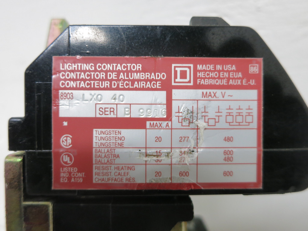 Square D 8903-LX040 Lighting Contactor 120V Coil 4P 3Ph 8903LX040 (DW5779-11)