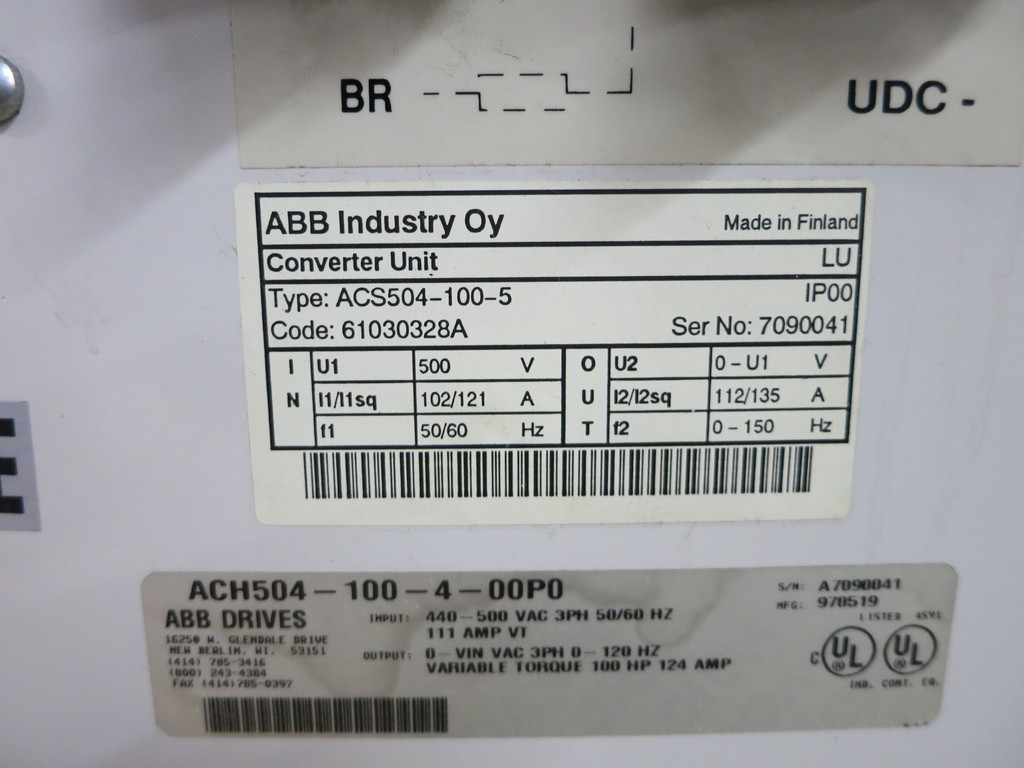 ABB ACS504-100-5 Converter Unit 100 HP ACH504 AC VS Drive 3PH (DW5794-1)