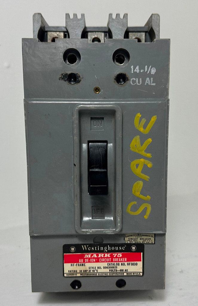 Westinghouse HF3030 30A AB De-Ion Circuit Breaker Mark 75 HF Frame 600V 30 Amp (EM4913-5)