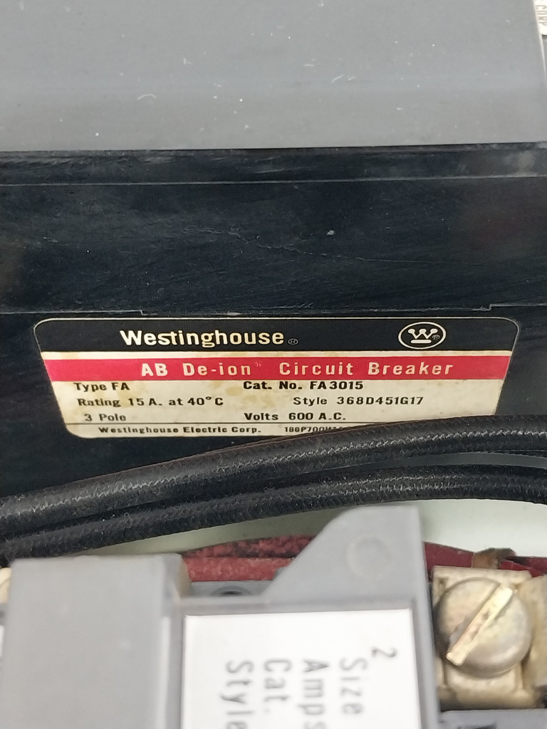 Westinghouse Type W Size 1 Starter 15A Breaker 12" MCC Bucket 15 Amp FA3015 (BJ0615-2)