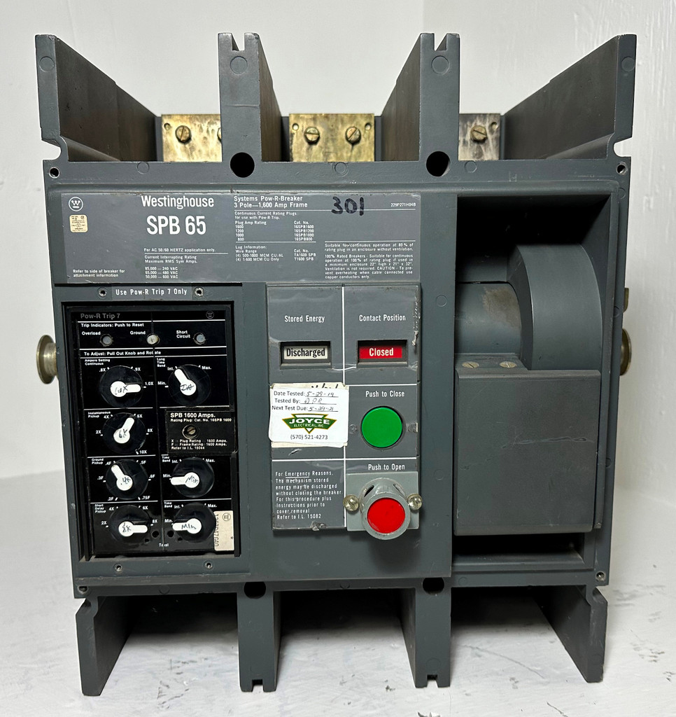 Westinghouse SPB 65 1600A LSIG Drawout Circuit Breaker w/ 1600 Amp Plug Ground (EM4918-1)