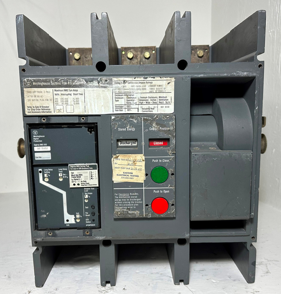 Westinghouse SPBR316D51 1600A SPB 100 Drawout Circuit Breaker w 1600 Amp Plug LI (EM4919-1)