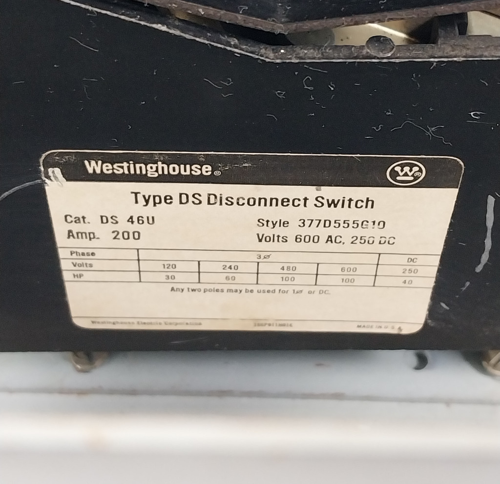 Westinghouse Type W 200 Amp 42" Fused Disconnect Feeder Bucket (BJ0626-1)