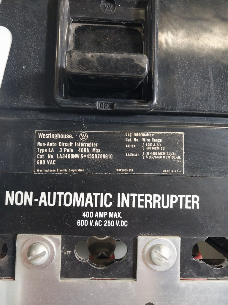 Westinghouse Type W 400 Amp Fusible Non-Automatic Interrupter 42" MCC Bucket (BJ0646-1)