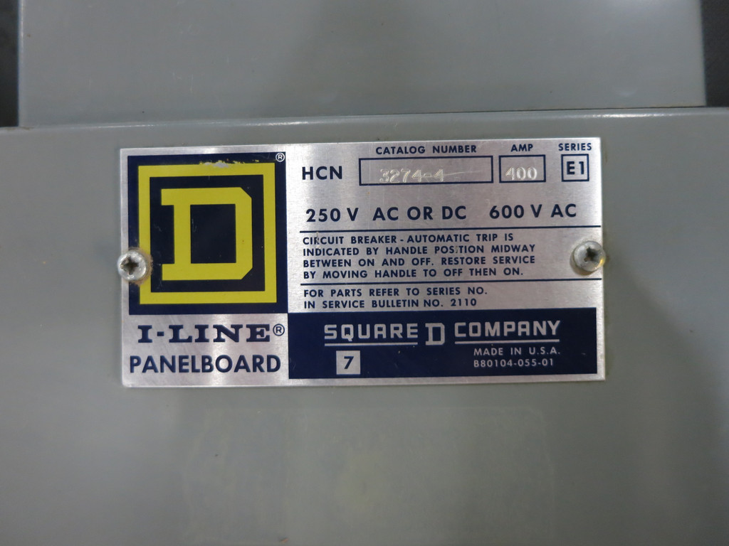 Square D 400A HCN I-Line Panel Board 600V 3PH 3W Main Lug 400 Amp MLO 3R (DW5858-1)