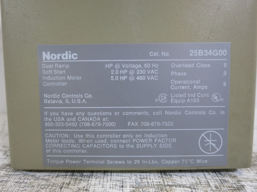 Nordic 25B34G00 5 HP Dual Ramp Soft Start Induction Motor Controller 3PH 9A (DW5886-2)