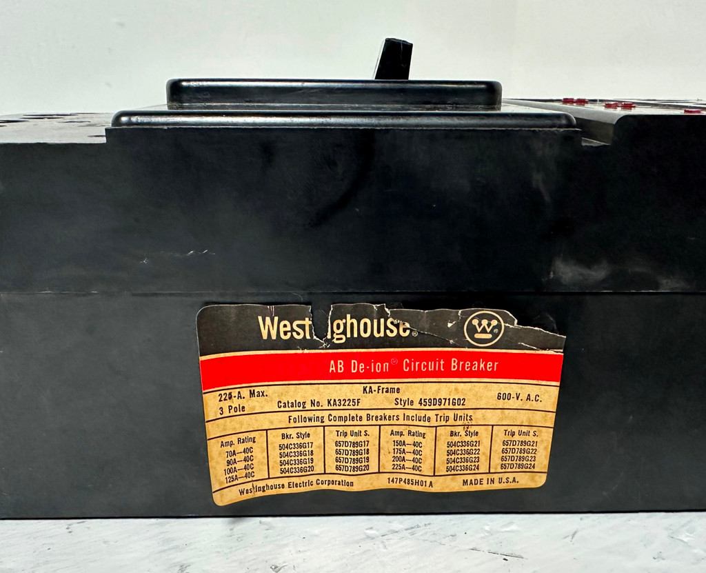 CH Westinghouse KA3225F 225A Circuit Breaker w 200 Amp Trip 600V KA Frame KA3200 (EM4958-1)