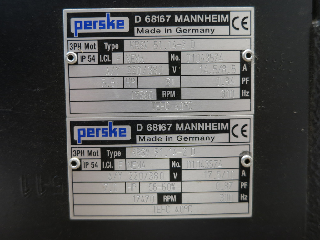 NEW Perske KRSV 51.14-2 D 5.5 HP Servo Spindle Motor 220/380V 17580 RPM 300 Hz (DW5900-1)