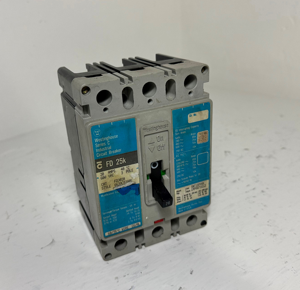 Westinghouse FD3020 20A Series C Circuit Breaker Matte 480/600V FD3020L 20 Amp (EM4980-1)