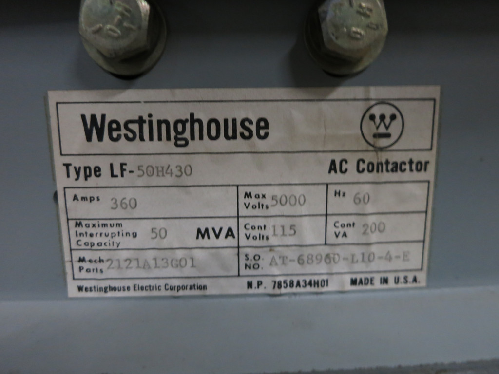 Westinghouse LF-50H430 360A 5000V AC Motor Contactor Ampgard 2121A13G01 5kV (DW5937-16)