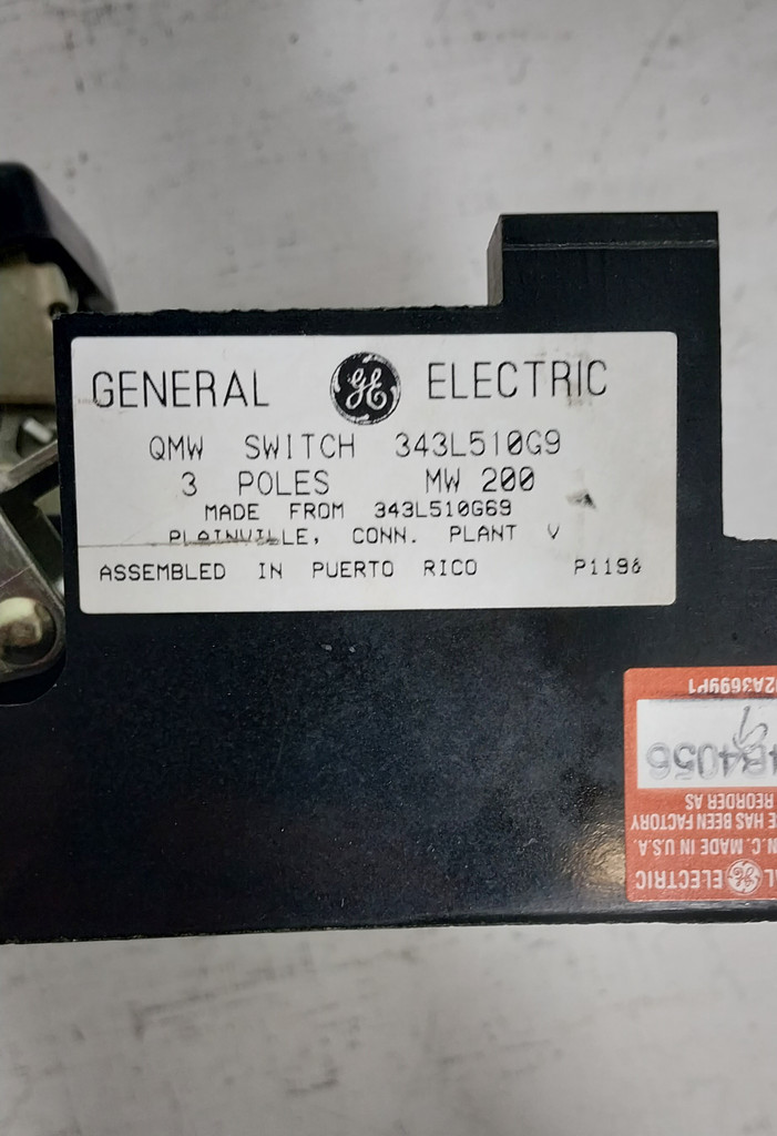 General Electric QMW Switch MW 200 600V Fusible 3 Pole 343L510G9 (BJ0725-1)