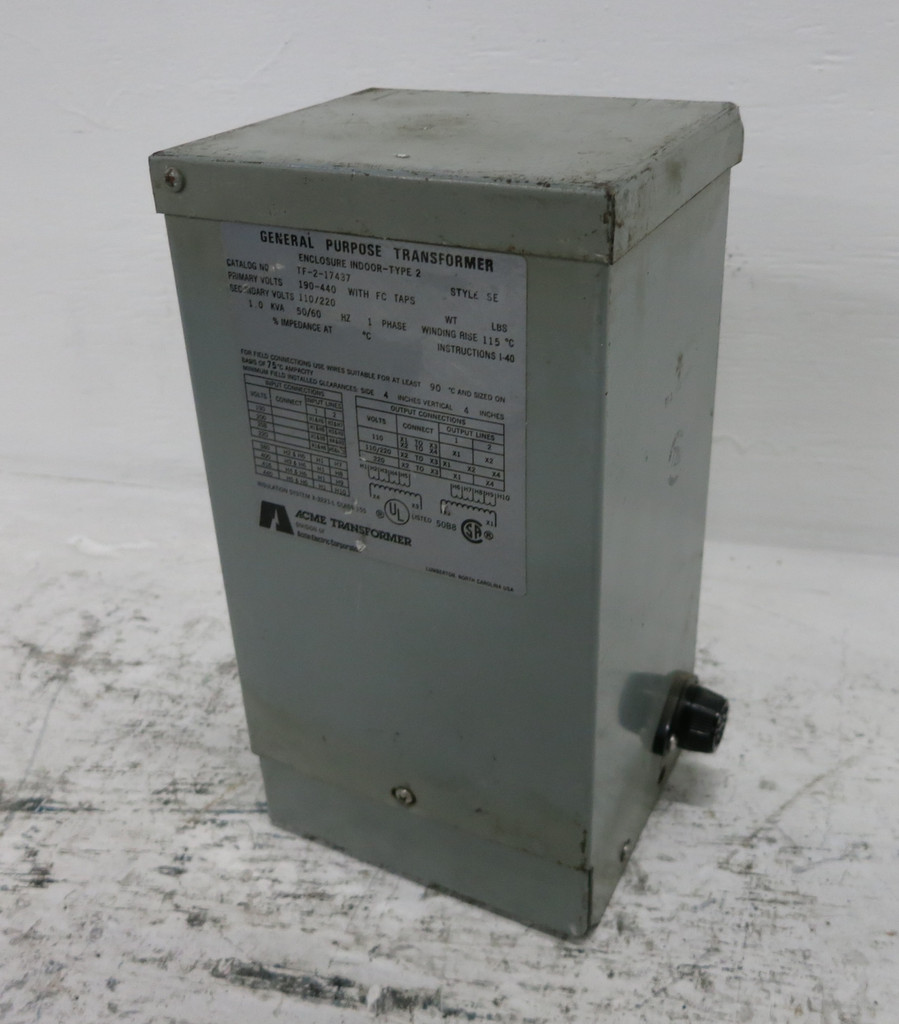 ACME 1 kVA 190-440 - 110/220 V 1PH Transformer TF-2-17437 208V/416V Single Phase (DW5944-1)