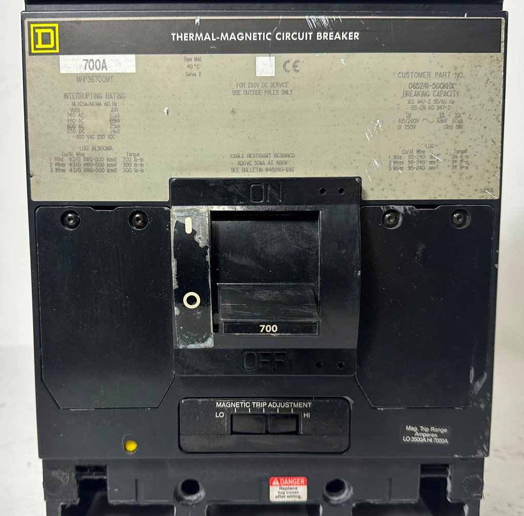 Square D MHP36700MT 700A Circuit Breaker 480/600V Type MAL 3P MHP36700 700 Amp (EM5001-1)