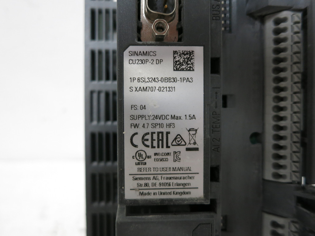 Siemens 6SL3210-1PE21-4AL0 Sinamics Power Module Drive 7.5HP PM240 Control CU230 (DW5985-1)