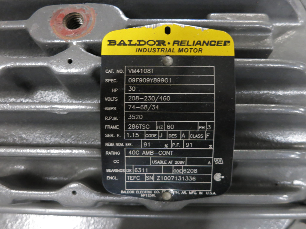 NEW Baldor Reliance VM4108T 30 HP Motor 208-230/460V 3520 RPM 286TSC TEFC (DW5993-1)