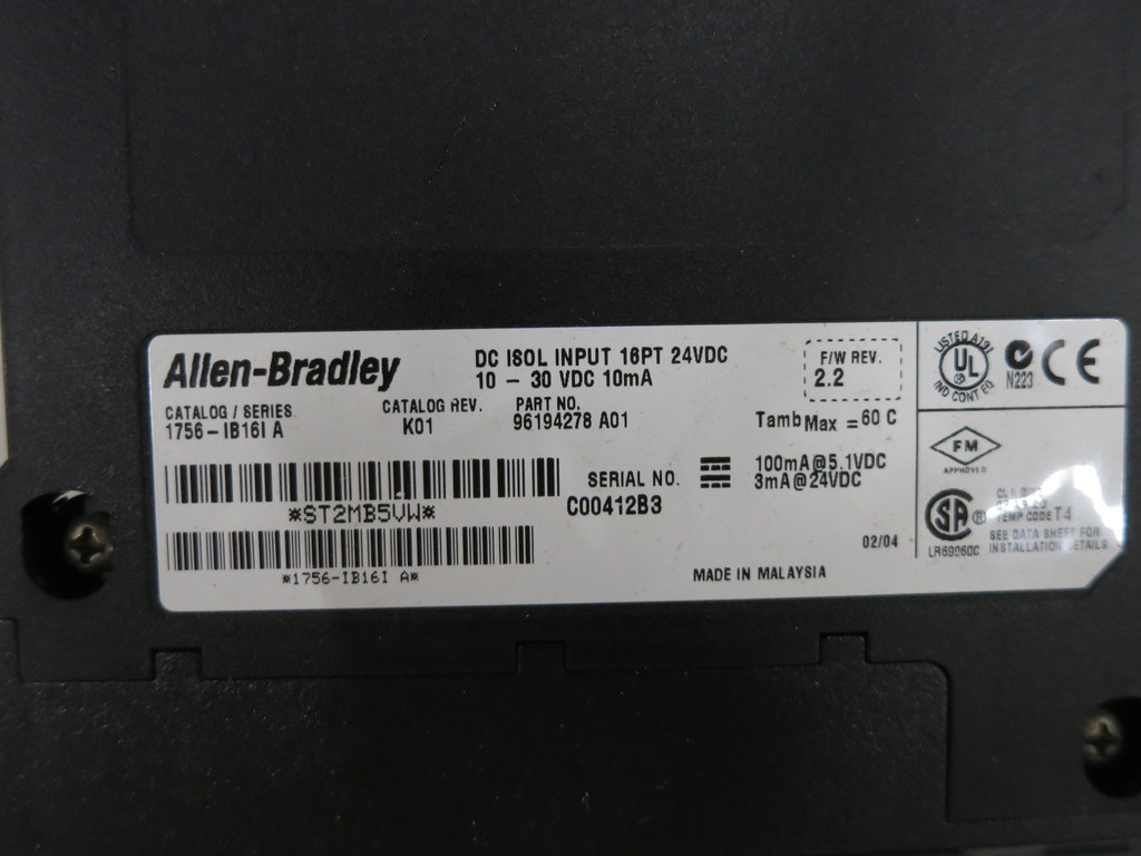Allen Bradley 1756-IB16I Ser A Rev K01 F/W 2.2 DC Input ControlLogix PLC Module (DW6009-1)