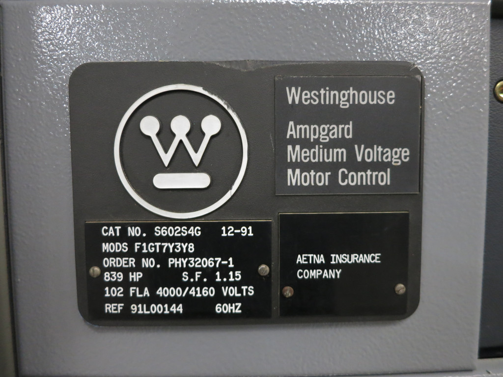 Westinghouse 839 HP 4160V Ampgard Medium Voltage Motor Control Contactor 102 FLA (DW6027-1)