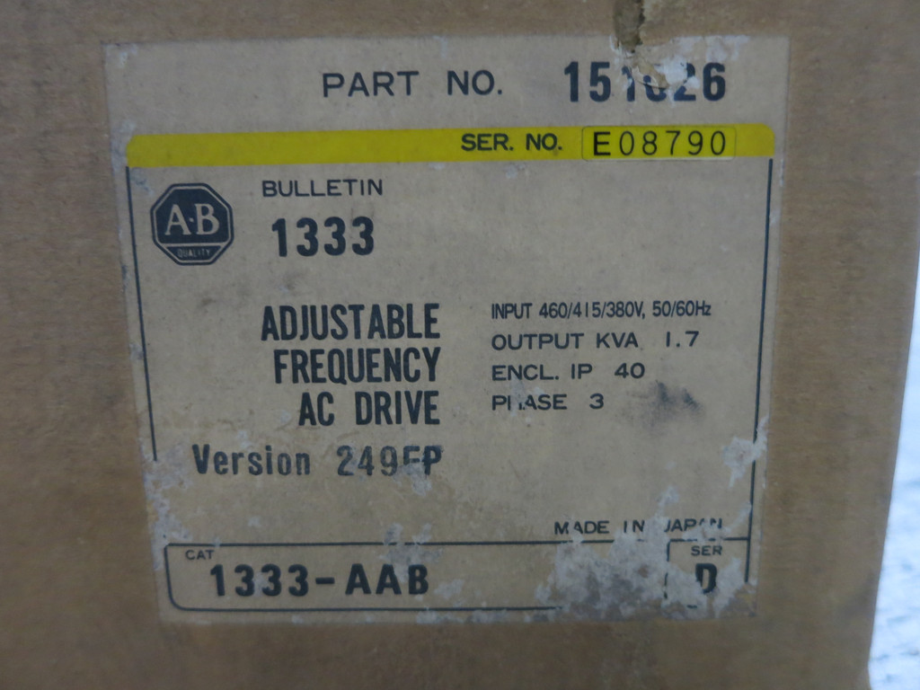 NEW Allen Bradley 1333-AAB 1 HP 460V AC VS Drive Adjustable Frequency 1.7 kVA (DW6044-1)