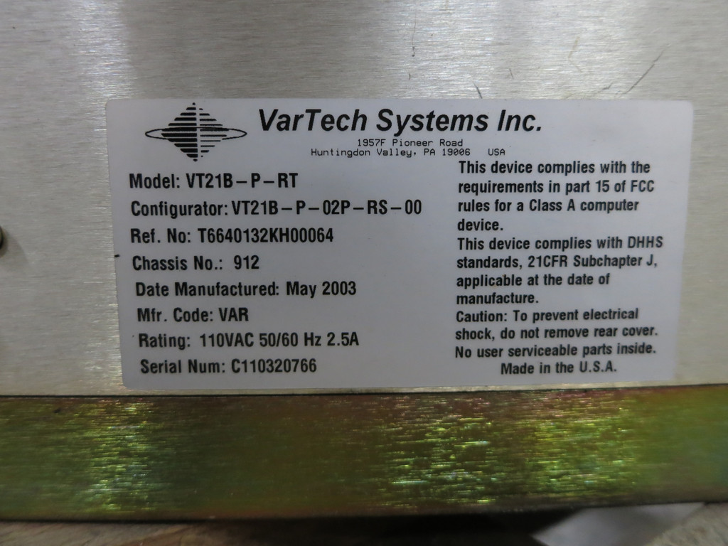 VarTech Systems VT21B-P-RT 21" Industrial Monitor Display 110V VT21B-P-02P-RS-00 (DW6074-1)