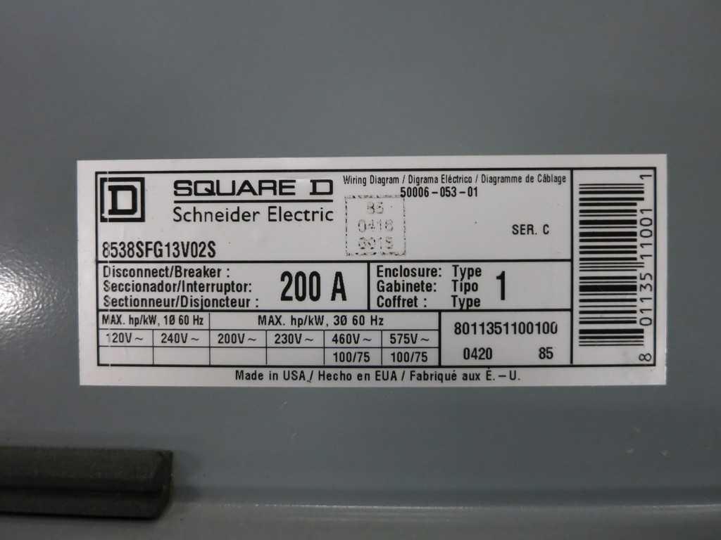 NEW Square D 200A Fusible Size 4 Starter Combination Box 200 Amp Combo 8536SFO1S (DW6084-1)