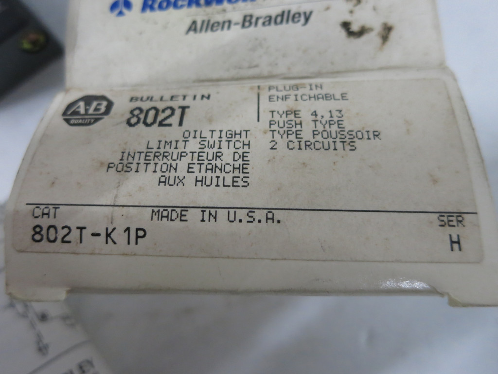 NEW Allen Bradley 802T-K1P Ser H Oil Tight Limit Switch (DW6160-1)