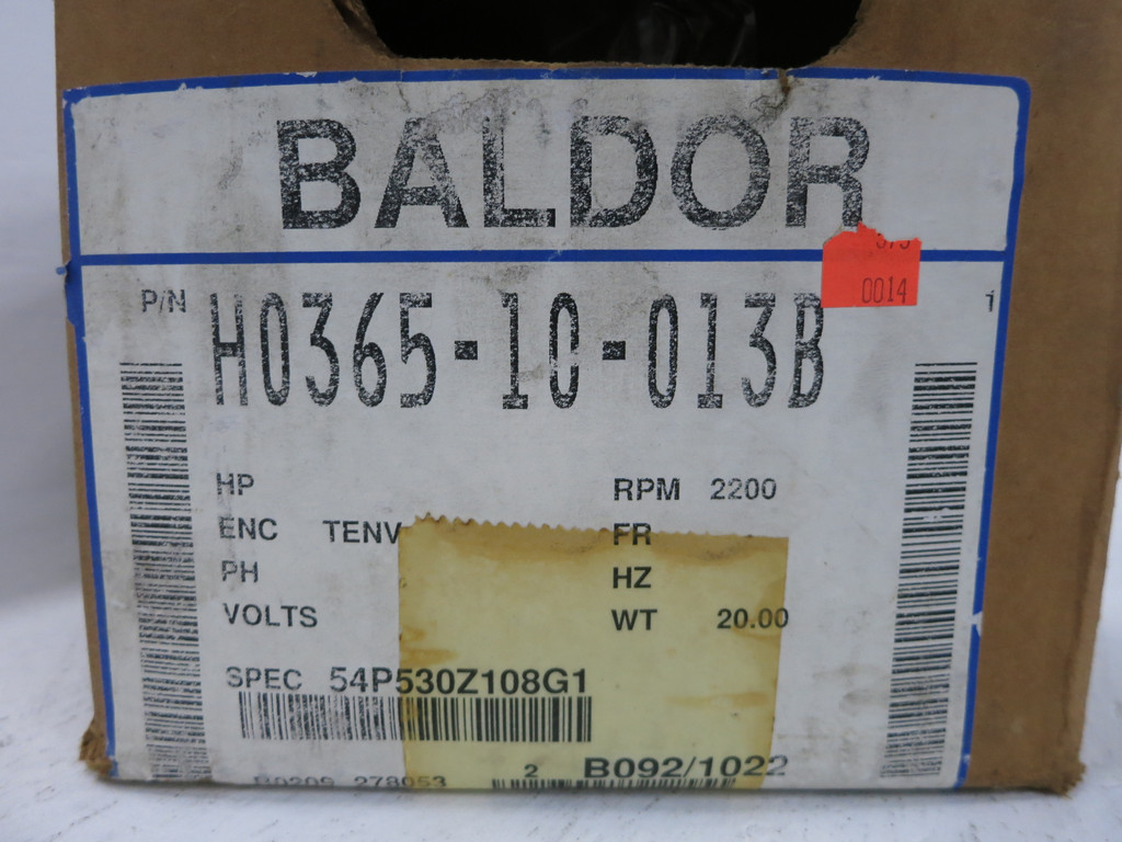 NEW Baldor MTB-4090-ALYCE DC Servo Motor H0365-10-013B 2200 RPM 150 VDC TENV (DW6170-1)