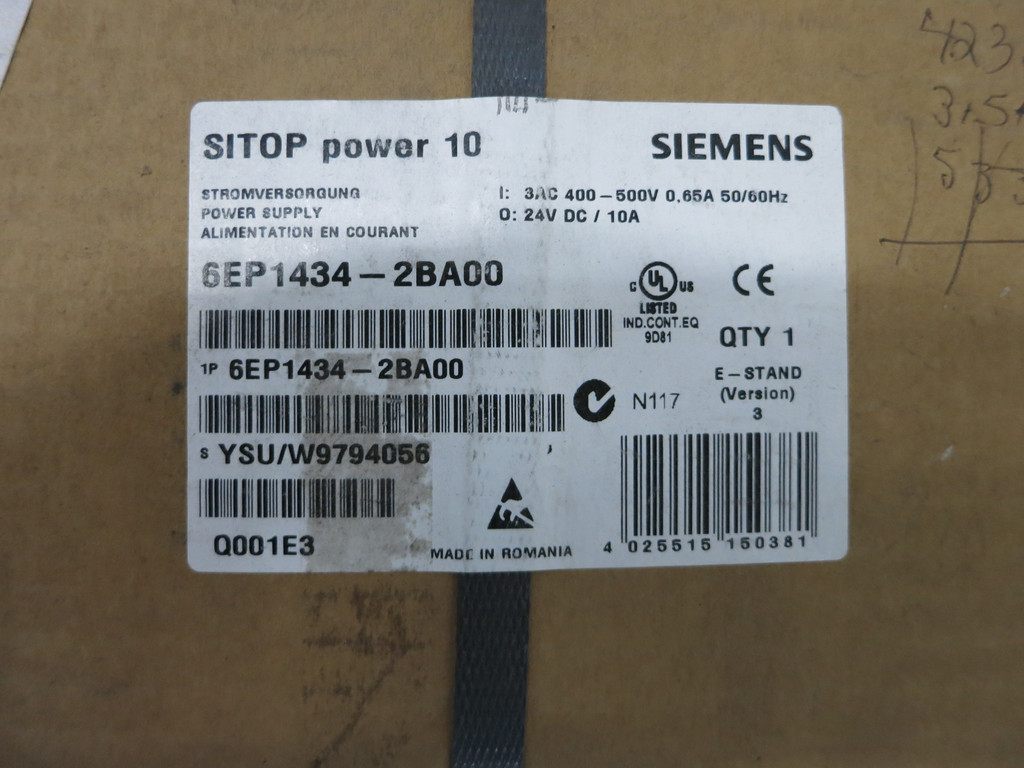 NEW Siemens 6EP1434-2BA00 SITOP Power Supply 400-500VAC to 24VDC 10A (DW6212-1)