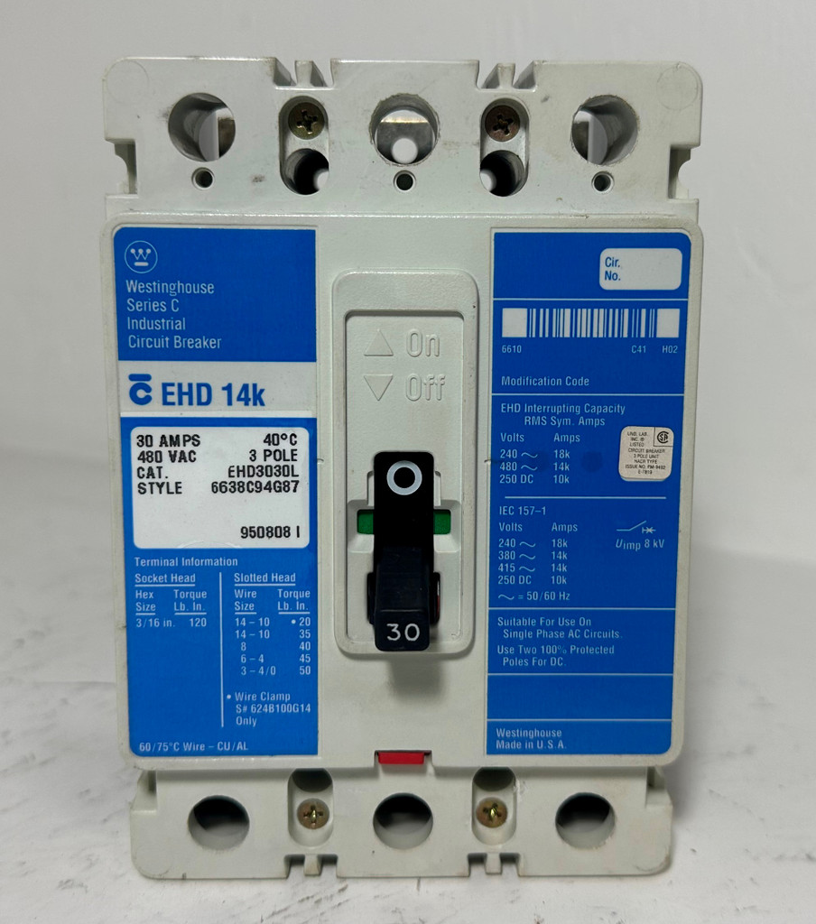 Westinghouse EHD3030L 30A Circuit Breaker Glossy Blue 480 VAC 3P EHD3030 30 Amp (EM5081-1)