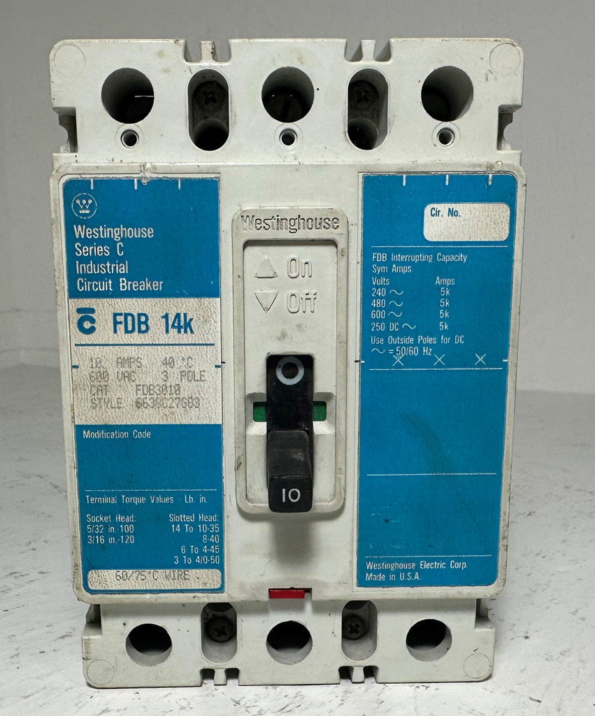 Westinghouse FDB3010 10A Circuit Breaker Matte Blue 480/600V 3P FDB3010L 10 Amp (EM5089-1)