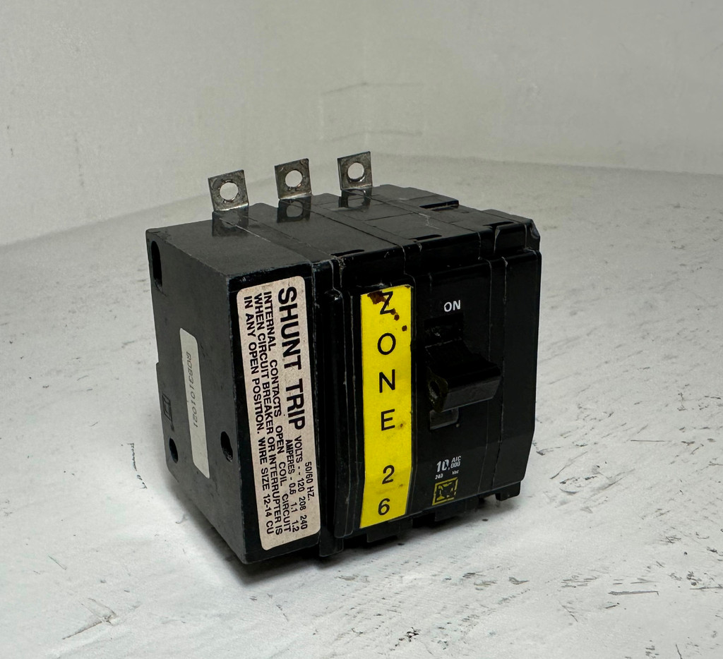 Square D QOB3101021 10A Circuit Breaker w/ Shunt Trip 240 VAC QOB 3 Pole 10 Amp (EM5093-15)