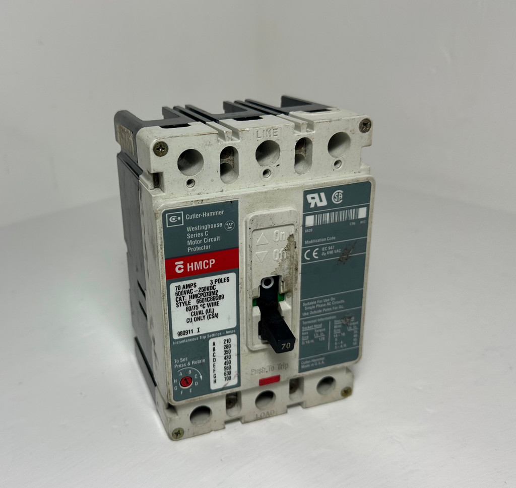 Cutler-Hammer HMCP070M2 70A Series C Circuit Breaker HMCP 480/600V 3P 70 Amp (EM5100-2)