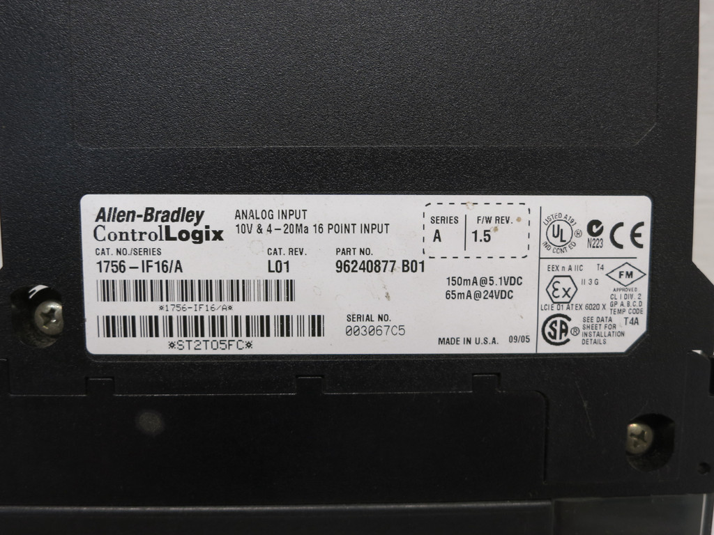 Allen Bradley 1756-IF16 Ser A Rev L01 FW 1.5 Analog Input Module ControlLogix (DW6296-1)