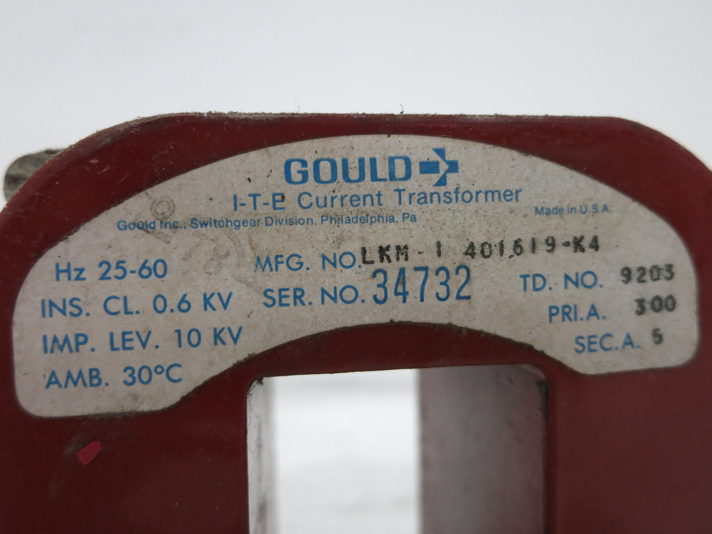 Gould LKM-1 401619-K4 Current Transformer Ratio 300:5 Amp CT 300A LKM1 ITE (DW6310-3)